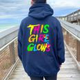 This Girl Glows Cute Girls Tie Dye Party Team Women Oversized Hoodie Back Print Navy Blue