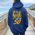 This Girl Is Officially 50 Her Age Years Birthday Old Fifty Women Oversized Hoodie Back Print Navy Blue