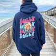 Girl Retro Personalized Dolly First Name Vintage Style Women Oversized Hoodie Back Print Navy Blue