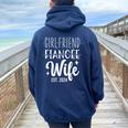 Girlfriend Fiancée Wife 2024 For Wedding And Honeymoon Women Oversized Hoodie Back Print Navy Blue