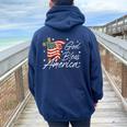 God Bless America Fourth Of July Christian Patriot Usa Flag Women Oversized Hoodie Back Print Navy Blue