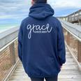 Grace Always Wins Christian Bible Jesus Religious Church Women Oversized Hoodie Back Print Navy Blue