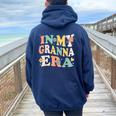 In My Granna Era Sarcastic Groovy Retro Women Oversized Hoodie Back Print Navy Blue