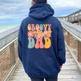Groovy Dad Retro Fathers Day Colorful Peace Sign Smile Face Women Oversized Hoodie Back Print Navy Blue