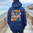 Groovy Hippie In My Praying Nana Era Christian Women Oversized Hoodie Back Print Navy Blue