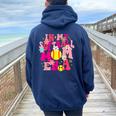 Groovy In My Softball Mom Era Life Game Day Vibes Mama Pink Women Oversized Hoodie Back Print Navy Blue