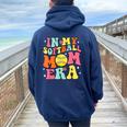 Groovy In My Softball Mom Era Mom Life Game Day Vibes Mama Women Oversized Hoodie Back Print Navy Blue