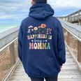 Happiness Is Being A Momma Floral Momma Mother's Day Women Oversized Hoodie Back Print Navy Blue