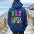 Happy Easter Day Bunnies Cute Bunny Girls Trendy 2024 Women Oversized Hoodie Back Print Navy Blue