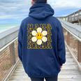 Happy Face Mama Groovy Daisy Flower Smiling Flower Women Oversized Hoodie Back Print Navy Blue