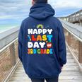 Happy Last Day Of 3Rd Grade Rainbow Teacher Student Women Oversized Hoodie Back Print Navy Blue