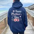 Happy Mother's Day With Floral Mom Mommy Grandma Womens Women Oversized Hoodie Back Print Navy Blue