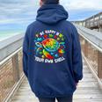 Be Happy In Your Own Shell Autism Awareness Rainbow Turtle Women Oversized Hoodie Back Print Navy Blue