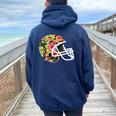 Hawaiian Flower T Football Helmet Women Oversized Hoodie Back Print Navy Blue