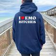 I Heart Emo Bitches Quote Red Heart Emo Girl Style Women Oversized Hoodie Back Print Navy Blue