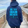 He's A Chain Breaker Christian Religious Women Oversized Hoodie Back Print Navy Blue