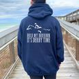 Hold My Bourbon It's Derby Time Derby Day Horse Racing Women Oversized Hoodie Back Print Navy Blue
