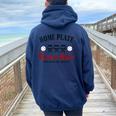 Home Plate Social Club Pitches Be Crazy Baseball Mom Womens Women Oversized Hoodie Back Print Navy Blue