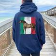 Horse Italian Flag Patriotic Riding Horses Horseback Farm Women Oversized Hoodie Back Print Navy Blue