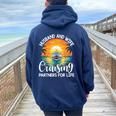 Husband Wife Cruising Partners For Life Cruise Vacation Women Oversized Hoodie Back Print Navy Blue