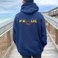 Idaho Pride With State Outline In Rainbow Colors Women Oversized Hoodie Back Print Navy Blue
