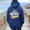 I'm The Birthday Queen Couples Matching Birthday Party Women Oversized Hoodie Back Print Navy Blue