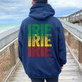 Irie Irie Irie Roots Reggae Jamaica Jamaican Slang Women Oversized Hoodie Back Print Navy Blue