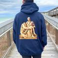 Italian Sculptor Michelangelo Pieta Statue Jesus Mother Mary Women Oversized Hoodie Back Print Navy Blue