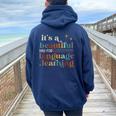 It's A Beautiful Day For Language Learning Esl Teacher Esol Women Oversized Hoodie Back Print Navy Blue