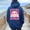 It's My Birthday Ns Girls Kid Birthday Party Flower Women Oversized Hoodie Back Print Navy Blue