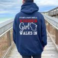 It's Not A Party Until A Wisconsin Girl Walks In Wisconsin Women Oversized Hoodie Back Print Navy Blue