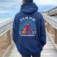 It's Ok To Be Different Autism Awareness Leopard Rainbow Kid Women Oversized Hoodie Back Print Navy Blue