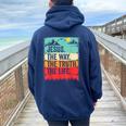 Jesus The Way Truth Life Bible Verse Christian Worship Women Oversized Hoodie Back Print Navy Blue