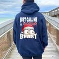 Just Call A Christmas Beast With Cute Little Owl N Santa Hat Women Oversized Hoodie Back Print Navy Blue