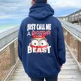 Just Call A Christmas Beast With Cute Little Owl Women Oversized Hoodie Back Print Navy Blue