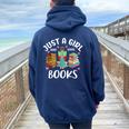 Just A Girl Who Loves Books Girls Books Lovers Women Oversized Hoodie Back Print Navy Blue