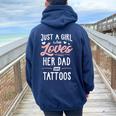 Just A Girl Who Loves Her Dad And Tattoos Women Women Oversized Hoodie Back Print Navy Blue