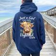 Just A Girl Who Loves Highland Cows Scottish Highland Cows Women Oversized Hoodie Back Print Navy Blue