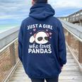 Just A Girl Who Loves Pandas Cute Kawaii Panda Girls Women Oversized Hoodie Back Print Navy Blue