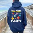 Just A Girl Who Loves Planets Solar Space Science Lover Stem Women Oversized Hoodie Back Print Navy Blue