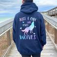 Just A Girl Who Loves Wolves Watercolor Cute Wolf Lover Women Oversized Hoodie Back Print Navy Blue