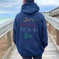 Just A Small Town Girl Journey Women Oversized Hoodie Back Print Navy Blue