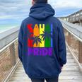 Kauai Pride Gay Pride Lgbtq Rainbow Palm Trees Women Oversized Hoodie Back Print Navy Blue