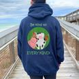 Be Kind To Every Kind Vegan Kindness Farm Animals T Women Oversized Hoodie Back Print Navy Blue