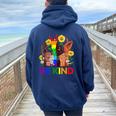 Be Kind Sign Language Hand Talking Lgbtq Flag Gay Pride Women Oversized Hoodie Back Print Navy Blue