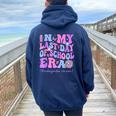 In My Last Day Of School Era Groovy Kindergarten Version Women Oversized Hoodie Back Print Navy Blue