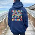 Last Day Of School Groovy School's Out For Summer Teacher Women Oversized Hoodie Back Print Navy Blue
