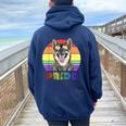Lgbtq Swedish Vallhund Dog Rainbow Love Gay Pride Women Oversized Hoodie Back Print Navy Blue