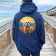 Lhasa Apso Puppy Dog Cute Flower Mountain Sunset Colorful Women Oversized Hoodie Back Print Navy Blue