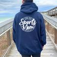 Living That Sports Mom Life Sports Mama Women Oversized Hoodie Back Print Navy Blue